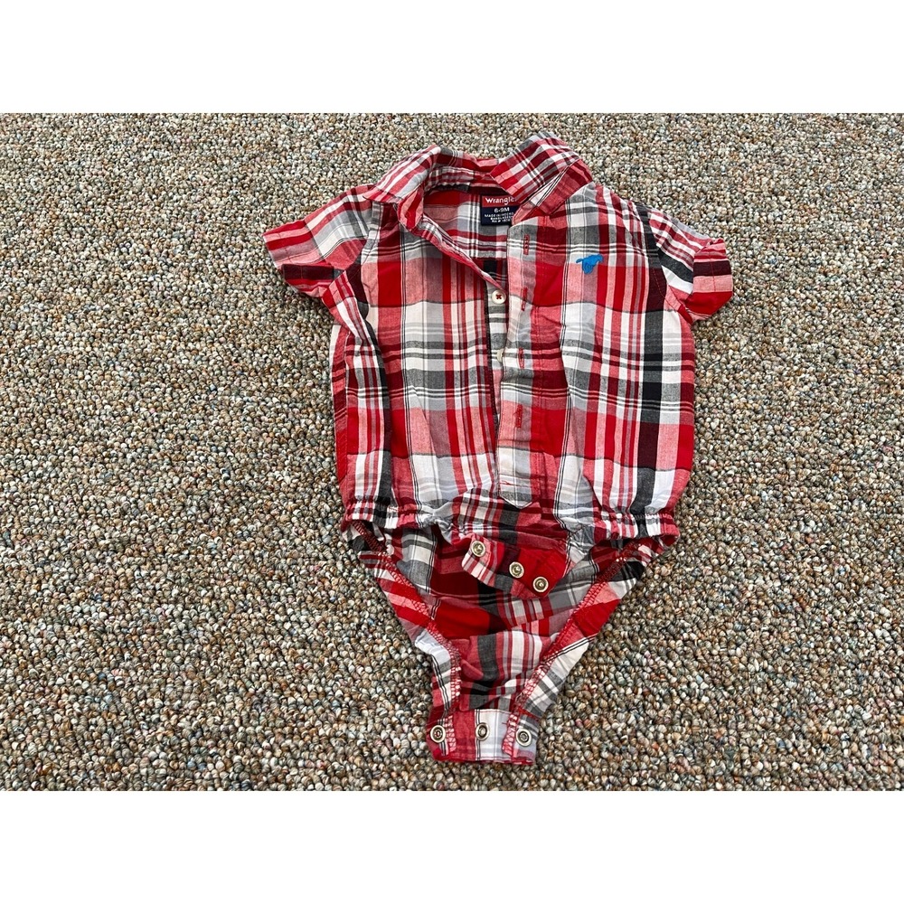 Wrangler Boys Red, White & Blue Plaid Button Up Bodysuit 6-9M